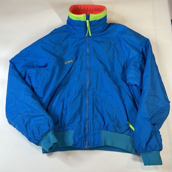 Vintage Columbia Jacket Mens Large Retro Neon Blue Full Zip - Picture 1 of 6